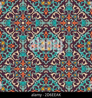 Nahtloses Damast-Muster. Majolika Keramik Fliesen, Azulejo, original traditionellen portugiesischen und Spanien Dekor. Nahtloses Muster mit viktorianischen Motiven. Stock Vektor