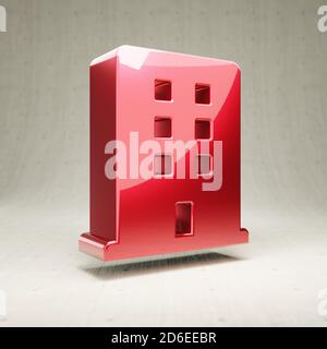 Symbol „Gebäude“. Gold glänzend Gebäude Symbol isoliert auf weißem Beton Hintergrund. Modernes Icon für Website, Social Media, Präsentation, Design Template Element. 3D-Rendering. Stockfoto