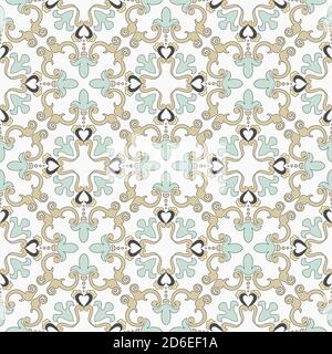 Damast-Muster. Majolika Keramik Fliesen, blau, gelb, grau Azulejo, Portugiesisch, Spanien Dekor. Nahtlose Fliese mit Islam, Arabisch, Indisch, Osmanisch Motiven. Stock Vektor