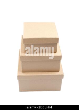 Drei leere Papierschachteln unterschiedlicher Größe Stockfoto