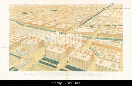 Vorgeschlagen Twelfth Street Boulevard an seinen Kreuzungen mit Michigan Avenue und Ashland Avenue aus dem Plan von Chicago 1909. Stockfoto