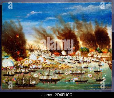Farraguts Flotte, die Fort Jackson und Fort Philip, Louisiana, passiert, 24. April 1862 Stockfoto