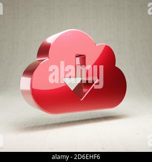 Symbol für Cloud-Download. Gold glänzend Wolke Download Symbol isoliert auf weißem Beton Hintergrund. Modernes Icon für Website, Social Media, Präsentation, Design Template Element. 3D-Rendering. Stockfoto
