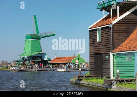 Windmühle im Freilichtmuseum Zaanse Schans, Zaandam, Nordholland, Niederlande Stockfoto