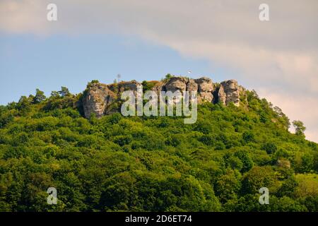 Der Staffelberg bei Bad Staffelstein, Bezirk Lichtenfels, Oberfranken, Franken, Bayern, Deutschland Stockfoto