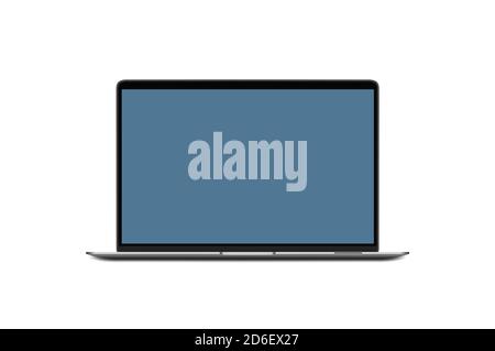 Laptop mit blauem Bildschirm auf weißem Hintergrund isoliert. Stockfoto