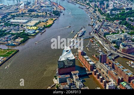 Elbphilharmonie und HafenCity von oben, Hamburg, Deutschland Stockfoto