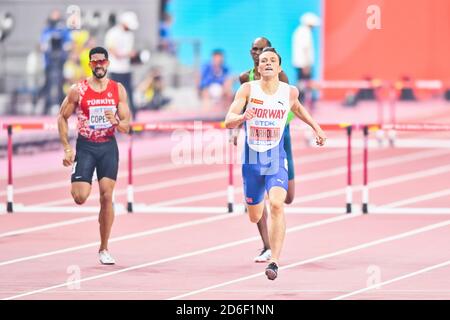 Karsten Warholm (Norwegen). 400 Meter Hürden, die Goldmedaille. IAAF Leichtathletik WM, Doha 2019 Stockfoto