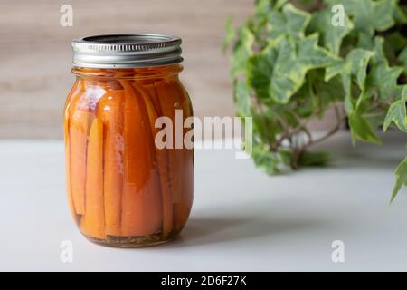 Karotten aus der Dose, Erntefutter, Gehöft Stockfoto