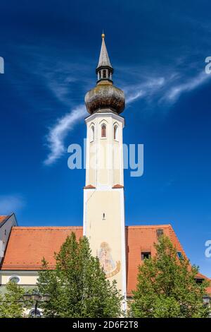 Deutschland, Bayern, Oberbayern, Erding, Schrannenplatz, Frauenkircherl, Glockenturm Stockfoto