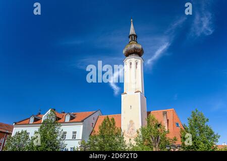 Deutschland, Bayern, Oberbayern, Erding, Schrannenplatz, Frauenkircherl, Glockenturm Stockfoto