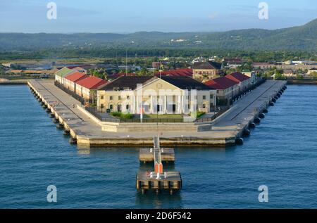 Historischer Falmouth Kreuzfahrthafen am Morgen in Falmouth, Jamaika. Stockfoto