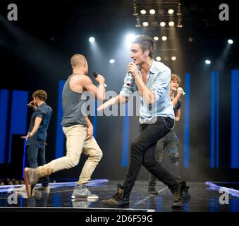 Wäscheshow Live at Earl's Court Boy Band The Wanted führen "All Time Low" auf. Stockfoto