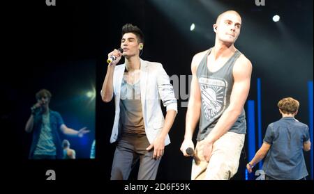 Wäscheshow Live at Earl's Court Boy Band The Wanted führen "All Time Low" auf. Stockfoto