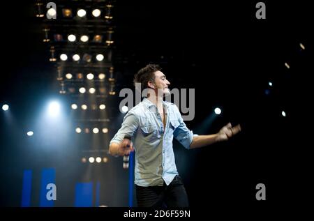 Wäscheshow Live at Earl's Court Boy Band The Wanted führen "All Time Low" auf. Stockfoto