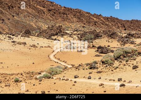 Orange-gelbe Sandlandschaft 'Minas de San Jose' im Nationalpark El Teide, Teneriffa, Spanien Stockfoto