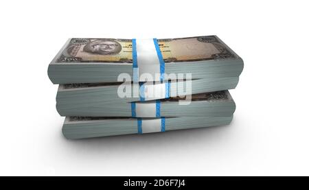 3D-Illustration von Bangladeshi Taka Bills stapelt Hintergrund Stockfoto