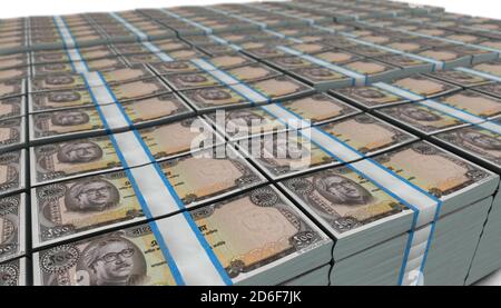 3D-Illustration von Bangladeshi Taka Bills stapelt Hintergrund Stockfoto