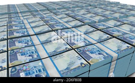 3D-Illustration von Bahraini Dinar Bills stapelt Hintergrund Stockfoto