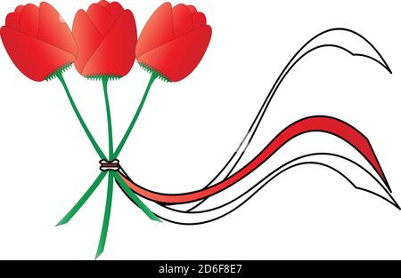 Drei rote Tulpen gebunden mit Bändern, Vektor-Illustration Stock Vektor