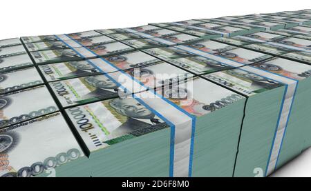 3D-Illustration von Lao Kip Bills stapelt Hintergrund Stockfoto