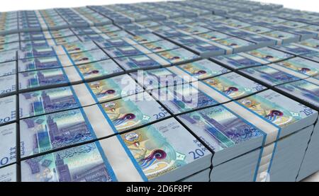 3D-Illustration von kuwaitischen Dinar Bills stapelt Hintergrund Stockfoto