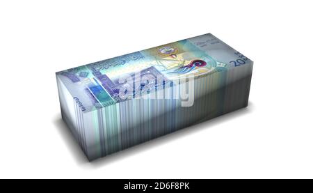 3D-Illustration von kuwaitischen Dinar Bills stapelt Hintergrund Stockfoto