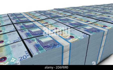 3D-Illustration von kuwaitischen Dinar Bills stapelt Hintergrund Stockfoto