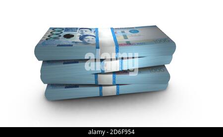 3D-Illustration der philippinischen Peso Scheine stapelt Hintergrund Stockfoto