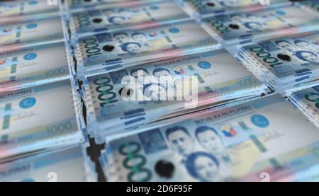 3D-Illustration der philippinischen Peso Scheine stapelt Hintergrund Stockfoto