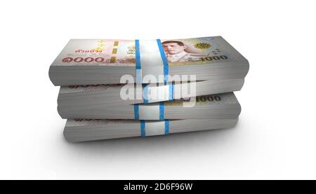 3D-Illustration von Thai Baht Bills stapelt Hintergrund Stockfoto