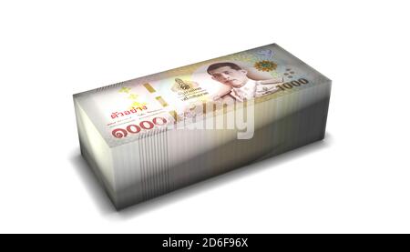 3D-Illustration von Thai Baht Bills stapelt Hintergrund Stockfoto