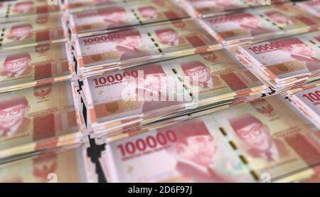 3D-Illustration von indonesischen Rupiah Rechnungen stapelt Hintergrund Stockfoto