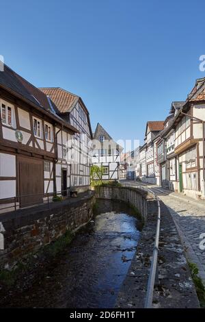 Deutschland, Niedersachsen, Harz, Goslar, Fachwerkhäuser an der Abzucht Stockfoto