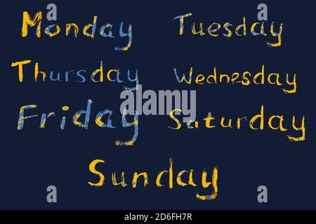 Die Wochentage, handgezeichnet mit einem Pinsel. Stock Vektor