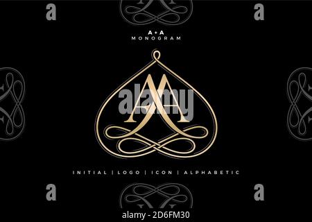 AA-Monogramm, AA Initial Wedding, AA-Logo Unternehmen, AA Symbol Geschäft und Zeichen, Alphabet Buchstaben mit minimalen symbolischen Infinity Gold Farbe Design-Symbol Stock Vektor