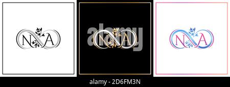 NA Monogramm, NA Initial Wedding, NA Logo Unternehmen, NA Symbol Geschäft, Zeichen, EIN Symbol mit unendlich floralen Designs von minimal, Eleganz, bunt Stock Vektor