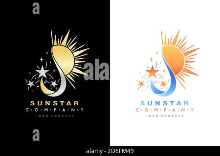 Sun Star Logo, Sun Spark Logo, Sunrise Spark Logo, mit zwei Farben Variation Design Eleganz und bunt, für Business-Ikone, Firmenidentität, Symbol Stock Vektor
