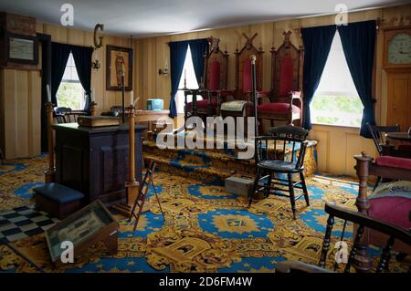 TORONTO, KANADA - 06 21 2016: Interieur der Blackwood Freimaurer-Lodge, ein Teil der Ausstellung des Black Creek Pioneer Village, Freilichtmuseum in Stockfoto