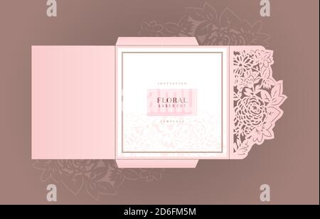 Rose Laserschnitt, minimalistisches florales lasergeschnittenes rosa Papier, Blumenschablone Design, florales rosa Einladung lasergeschnitten, Laserschneidschablone für Karten Stock Vektor