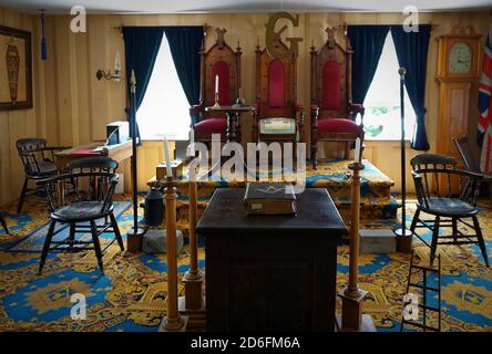 TORONTO, KANADA - 06 21 2016: Interieur der Blackwood Freimaurer-Lodge, ein Teil der Ausstellung des Black Creek Pioneer Village, Freilichtmuseum in Stockfoto