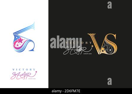 Victory Star Logo Company, VS Monogramm. VS Icon Business. VS erste Hochzeit, Zeichen Corporate mit Variation drei Designs von minimal, Eleganz, Farben Stock Vektor