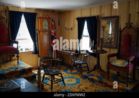 TORONTO, KANADA - 06 21 2016: Interieur der Blackwood Freimaurer-Lodge, ein Teil der Ausstellung des Black Creek Pioneer Village, Freilichtmuseum in Stockfoto