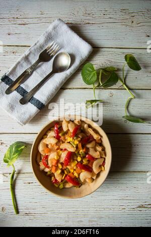 Blick von oben auf Pasta Stockfoto