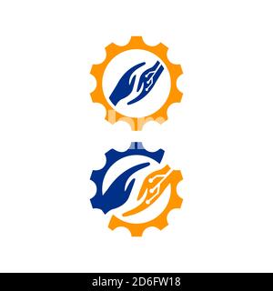 Freundliche Technologie Logo Design Vektor Hand und Tech Illustrationen Vorlage Stock Vektor