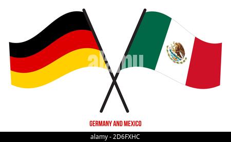 Deutschland und Mexiko Flaggen gekreuzt und winken Flat Style. Offizieller Anteil. Korrekte Farben. Stockfoto