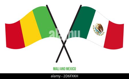 Mali und Mexiko Flaggen gekreuzt und winken Flat Style. Offizieller Anteil. Korrekte Farben. Stockfoto