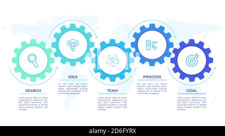 Infografiken zu Zahnrädern. Zahnräder Getriebe Verbindung mechanisch, Engineering techo Fortschritt Business-Präsentation Start-up Vektor-Konzept Stock Vektor