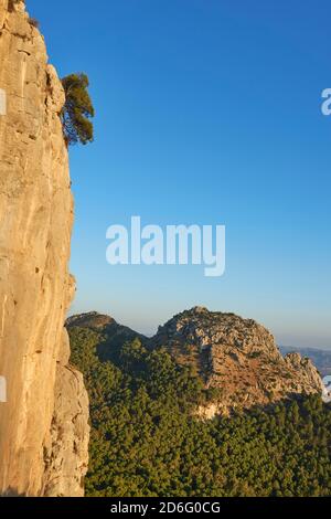 Sonnenuntergang in El Chorro im Naturpark Desfiladero de los Gaitanes in Alora, Provinz Málaga. Andalusien, Spanien Stockfoto