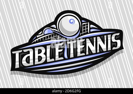 Vektor-Logo für Tischtennis Sport, dunkel modernes Emblem mit Darstellung der fliegenden Ball im Tor, einzigartige Beschriftung für graue Wörter Tischtennis, Sport s Stock Vektor